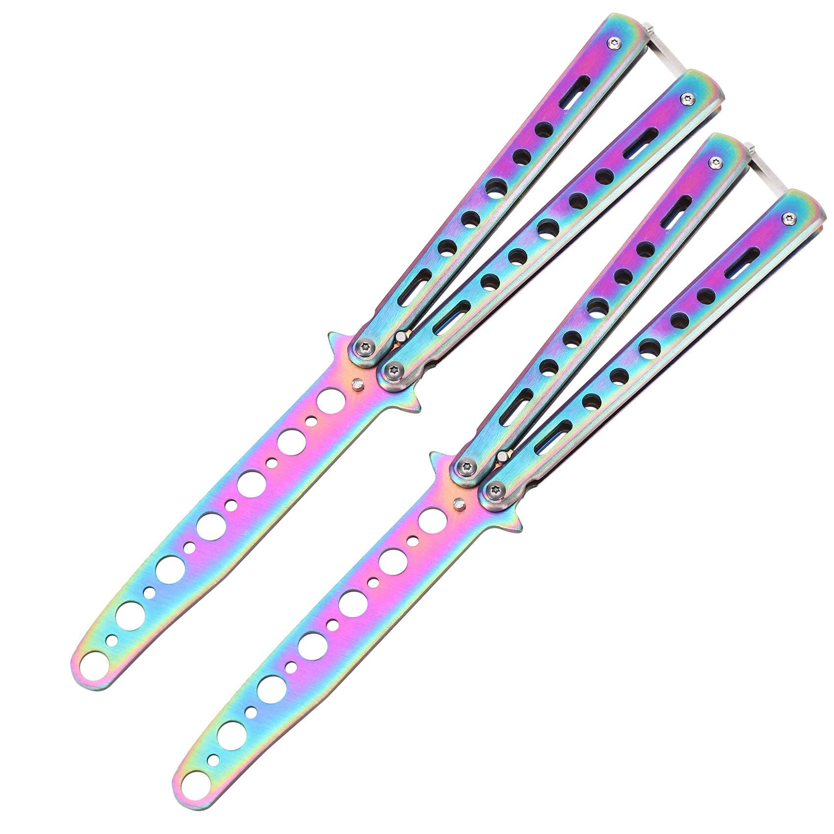 Butterfly Knife Trainer, Full Stainless Steel Practice Butterfly Trainer, Pocket Practice Training Knifes Blade Tool Not Real No Sharp 2 Pack