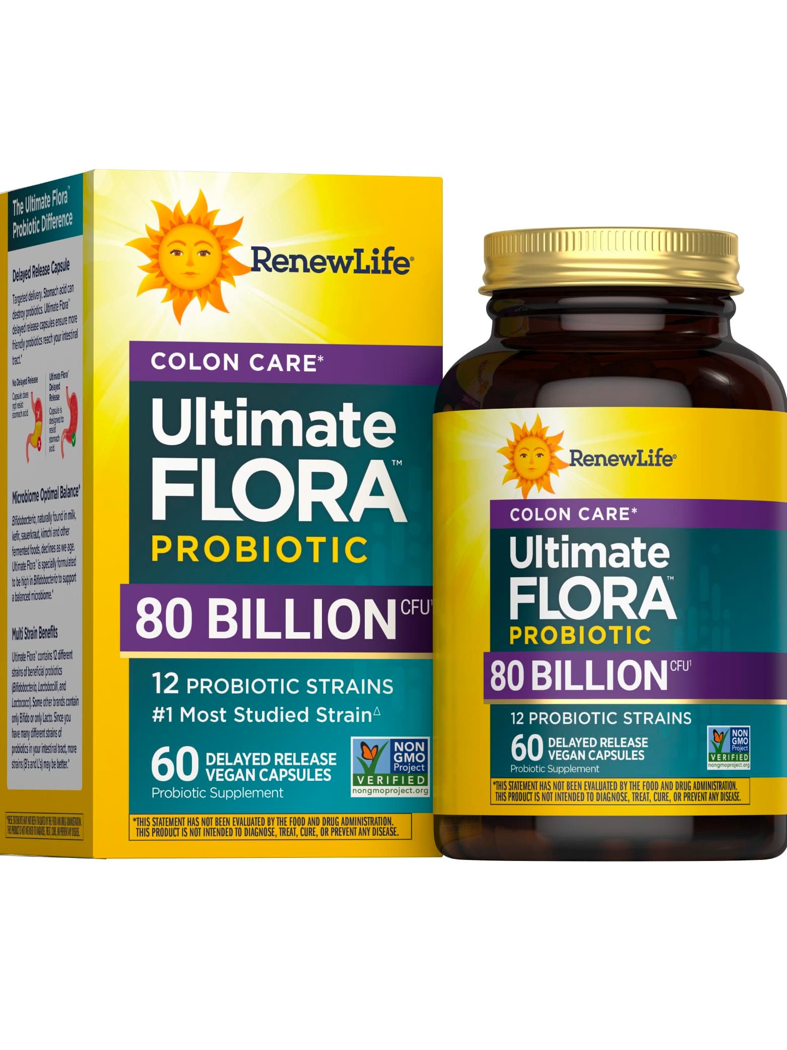 Renew Life Probiotic Colon Care Probiotic Capsules, Daily Supplement Offers Colon Support, L. Rhamnosus GG, Dairy, Soy and gluten-free, 80 Billion CFU, 60 Count