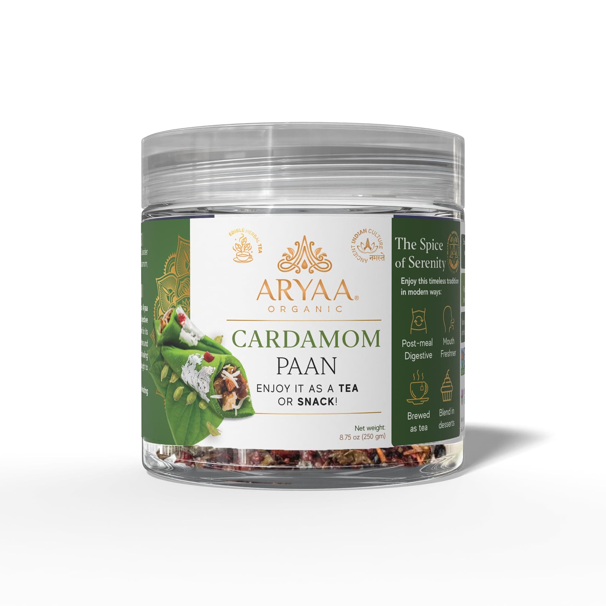 Cardamom Paan | 8.75oz (250g) | Ayurvedic Digestive, Mouth Freshener & Herbal Tea | Shredded l Vegan, Gluten-Free, Non-GMO
