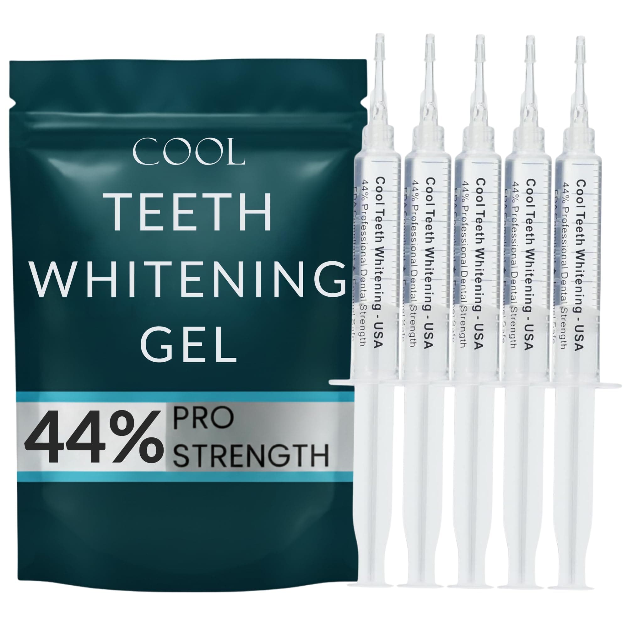 Teeth Whitening Gel for Trays – Pro Strength 44% Carbamide Peroxide, 5 Syringes (50 Uses) + 2 Trays, Enamel Safe Teeth Whitener, Removes Coffee, Wine & Tobacco Stains, at-Home Pro Whitening Kit