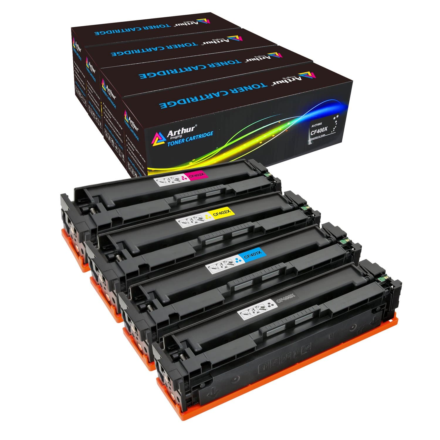 Arthur Imaging Compatible High Yield Toner Cartridge Replacement for HP201X CF400X CF401X CF402X CF403X HP CF400A for use with HP M277dw, M252dw, M277n, M252n (Black, Cyan, Magenta, Yellow, 4-Pack)