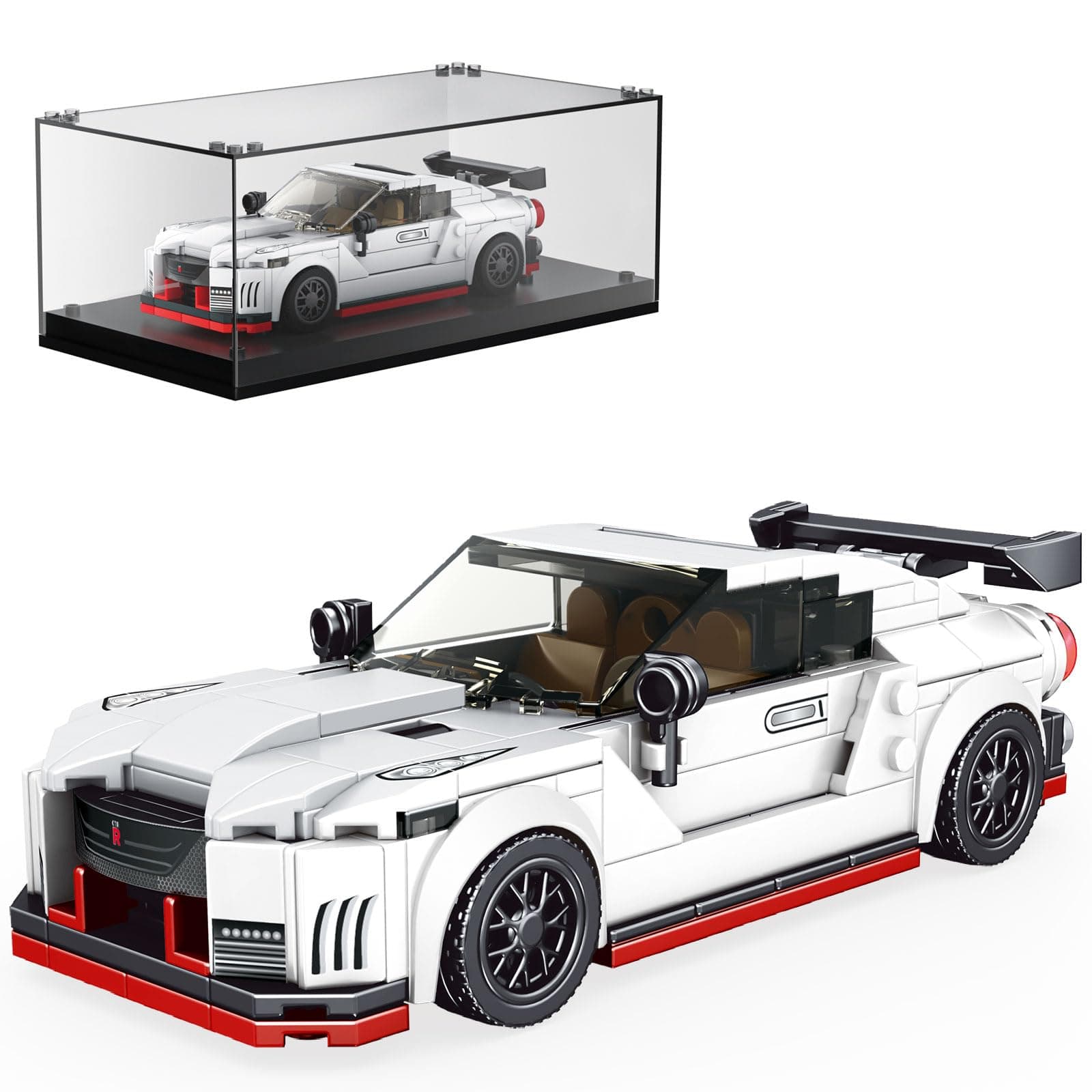 Mould King 27031 Speed Champion Cars Building Toys GTR Buildable Racing Building Cars Collectible Super Car Model Set with Acrylic Display Case Gifts for Kids Adults(356 PCS)
