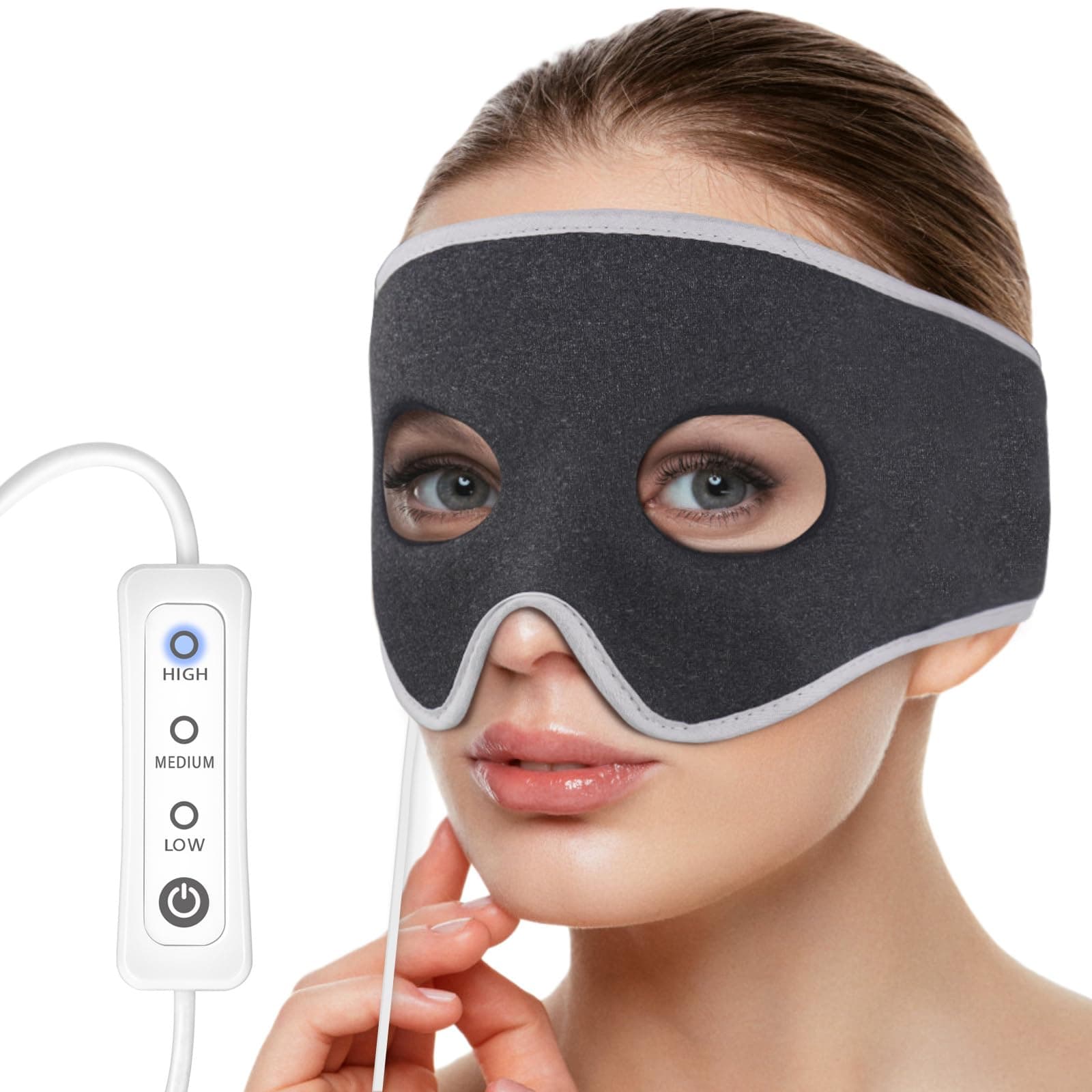 Sinus Pressure Relief Heated Mask Face Heating Pad Relieve Sinus Pain, Sinusitis Treatment, Headache, Nasal Congestion, 3 Heat Settings, Warm Compress Therapy, Washable (Non-Rechargeable)