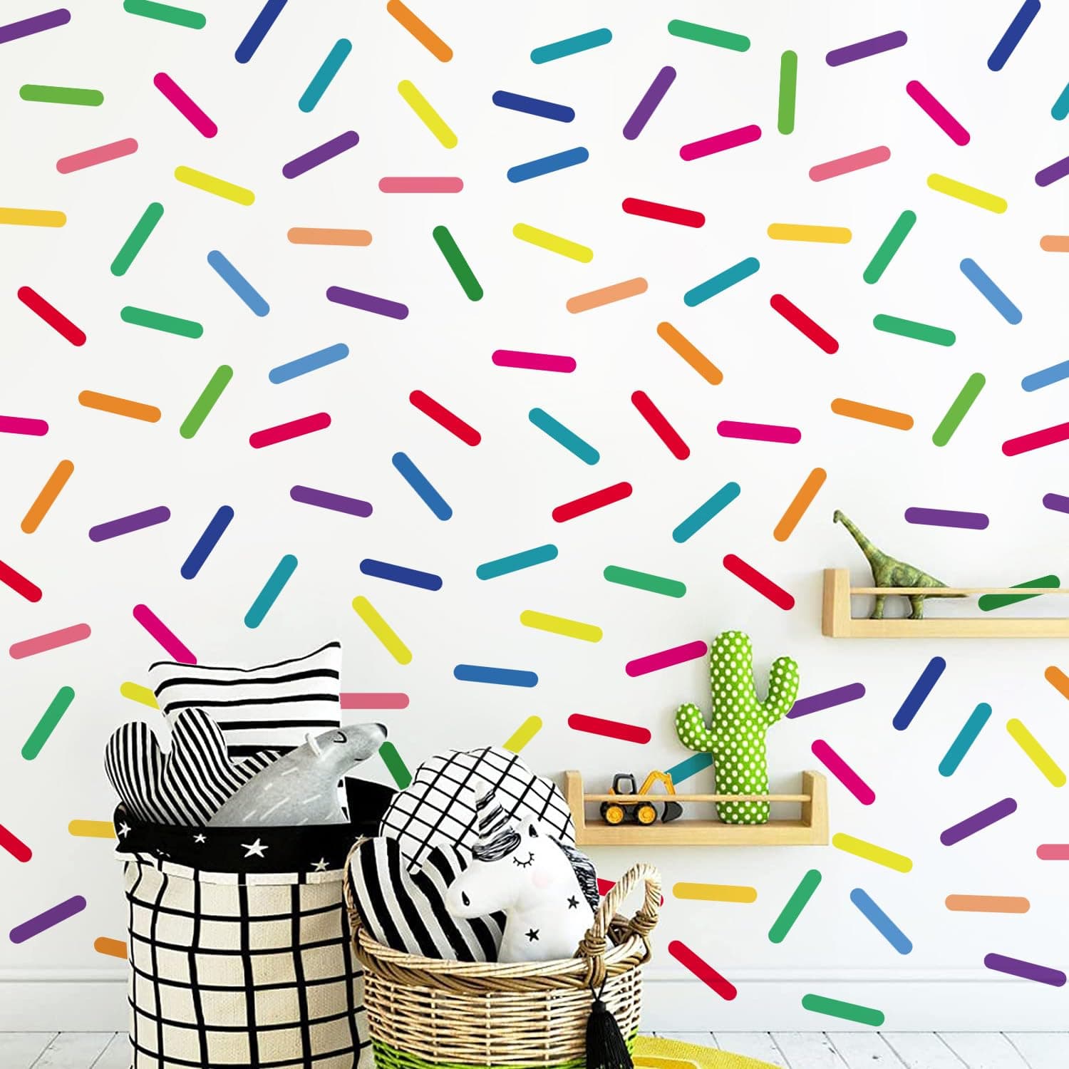 10 Sheets Confetti Wall Decals Colorful Sprinkle Wall Stickers Mini Stripe Vinyl DIY Removable Peel and Stick Wallpaper for Kids Baby Bedroom Nursery Classroom Office Home Party Decoration