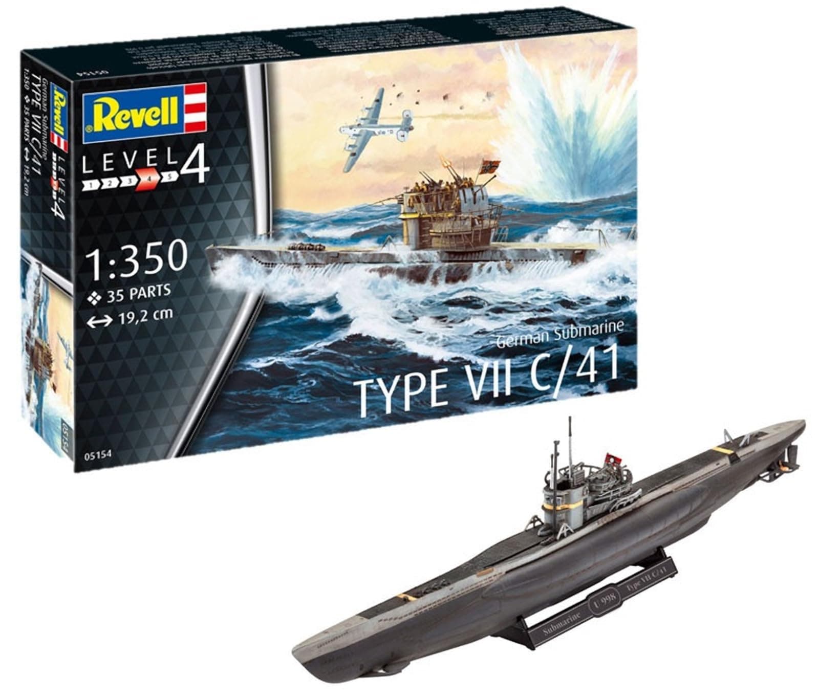 RV05154 05154 5154 German Submarine Type VII C/41 1:350 Plastic Model Kit, Various
