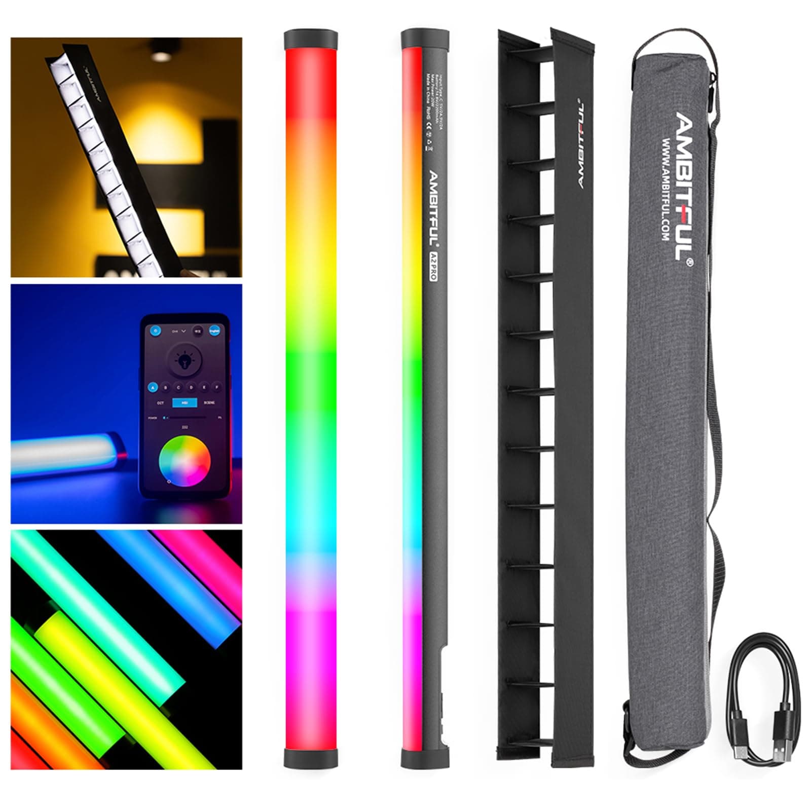 A2PRO Full-Color RGB Handheld Light Wand, CRI 95 TLCI 97 Accurate Color,2500k-8500K Adjustable,RGB CCT HSI Mode, 26 Fx Light Effect,APP Control Support, Brightness Adjustable (A2PRO)