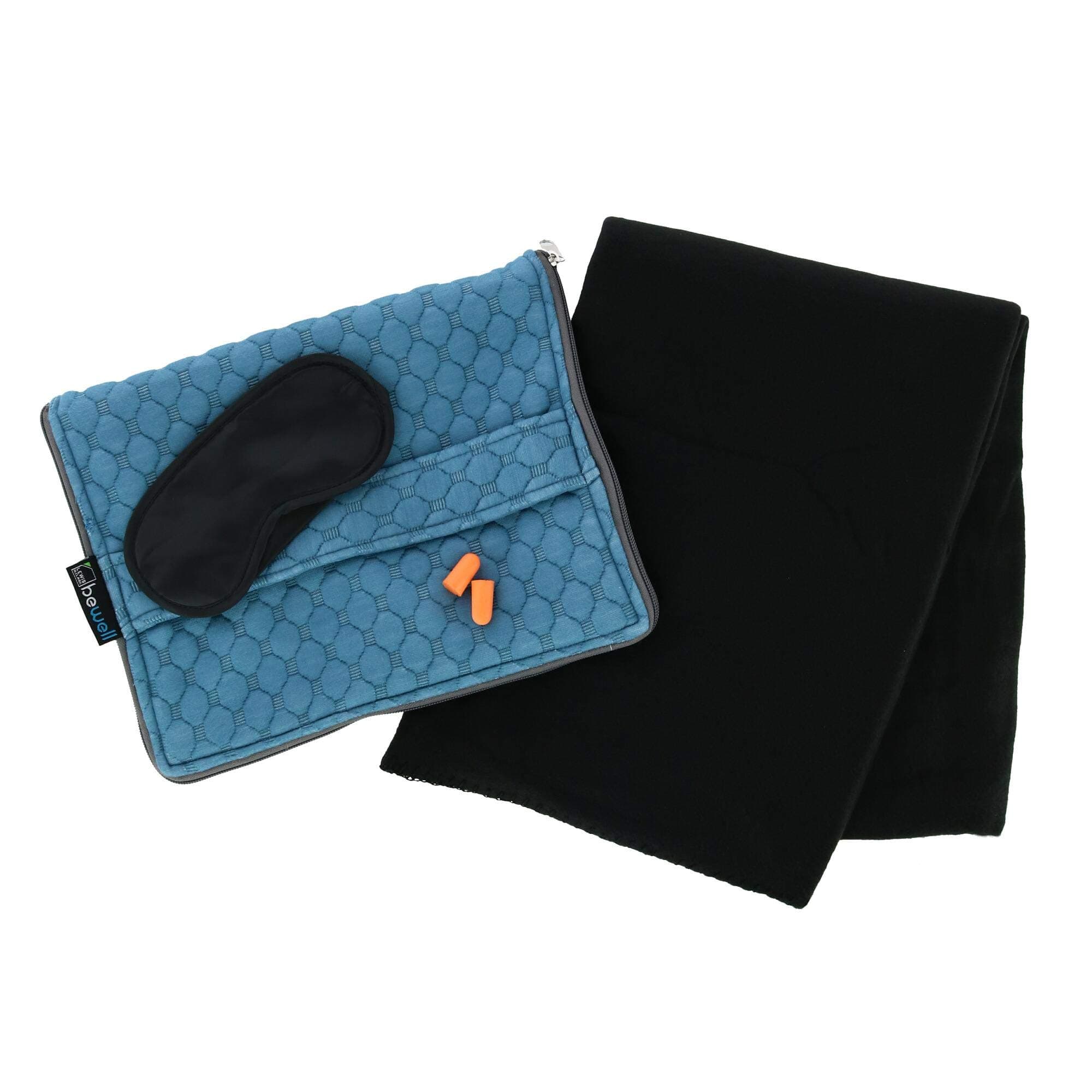Lewis N. Clark Ultimate Comfort Set Portable Travel Kit for Airplane, Includes Inflatable Pillow Zippered Carrying Case, Cozy Fleece Blanket, Eye Mask for Sleeping & Foam Ear Plugs, Blue