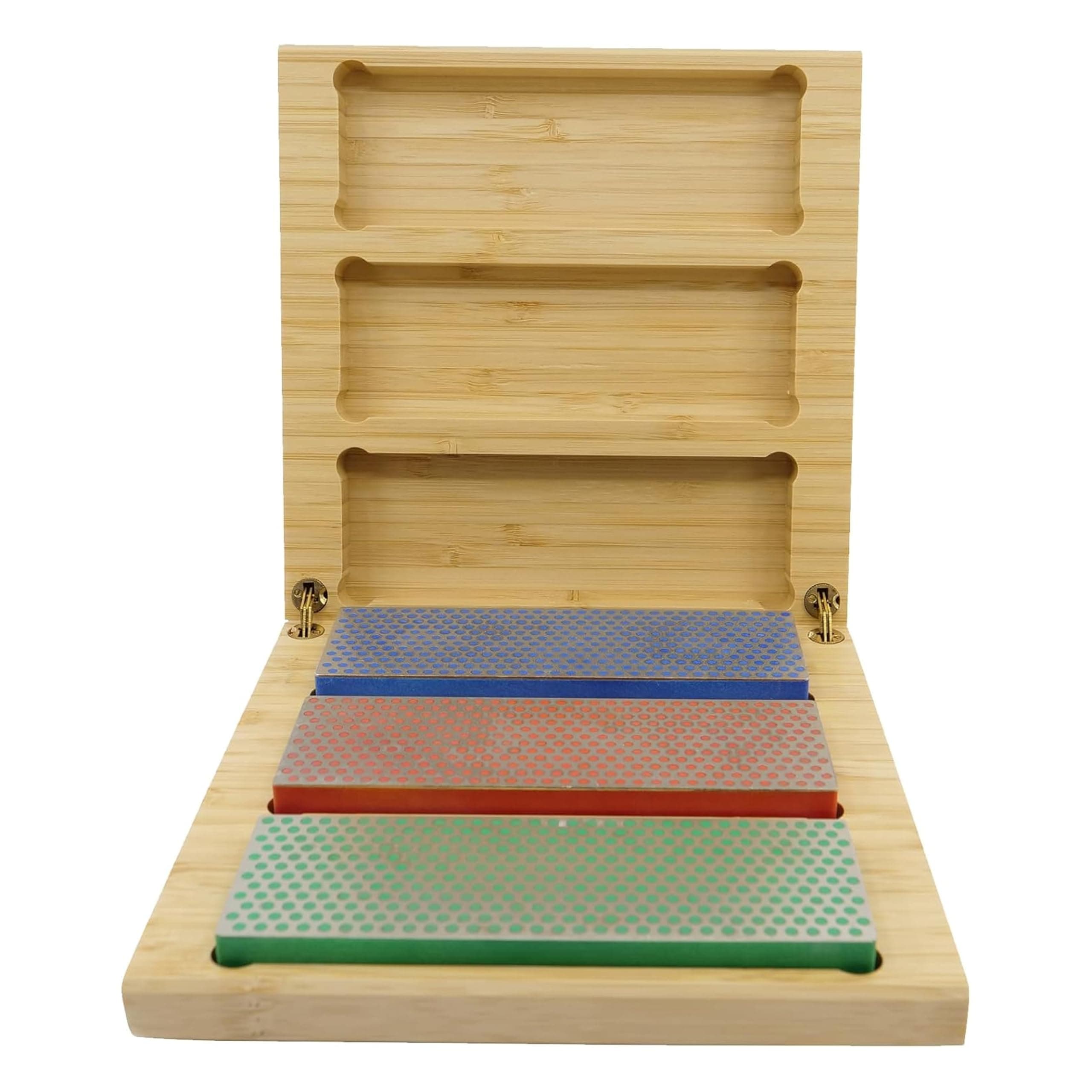 W6EFC Three 6-Inch Diamond Whetstone Models in Hard Wood Box - Multi-Colour