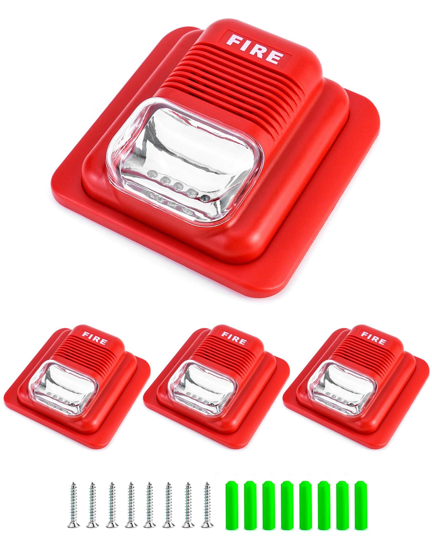 QWORK 4 Pack Wired Sound & Light Fire Alarm Warning Strobe Siren Horn, 12 / 24V DC