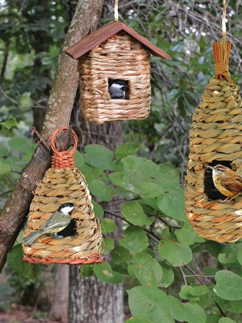 Gardener's Supply Company Roosting Pockets, Set of 3 | Natural Rustic Bird Houses Provide Cozy Shelter for Small Wrens Finches and Songbirds
