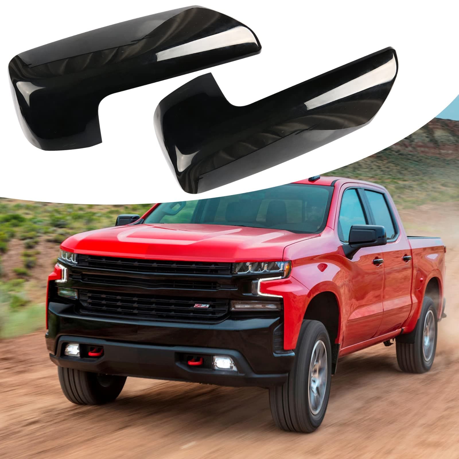 Black Mirror Cap Cover Trim Replace for 2019 2020 2021 2022 2023 Chevy Silverado 1500 and GMC Sierra 1500 Accessories (Black)