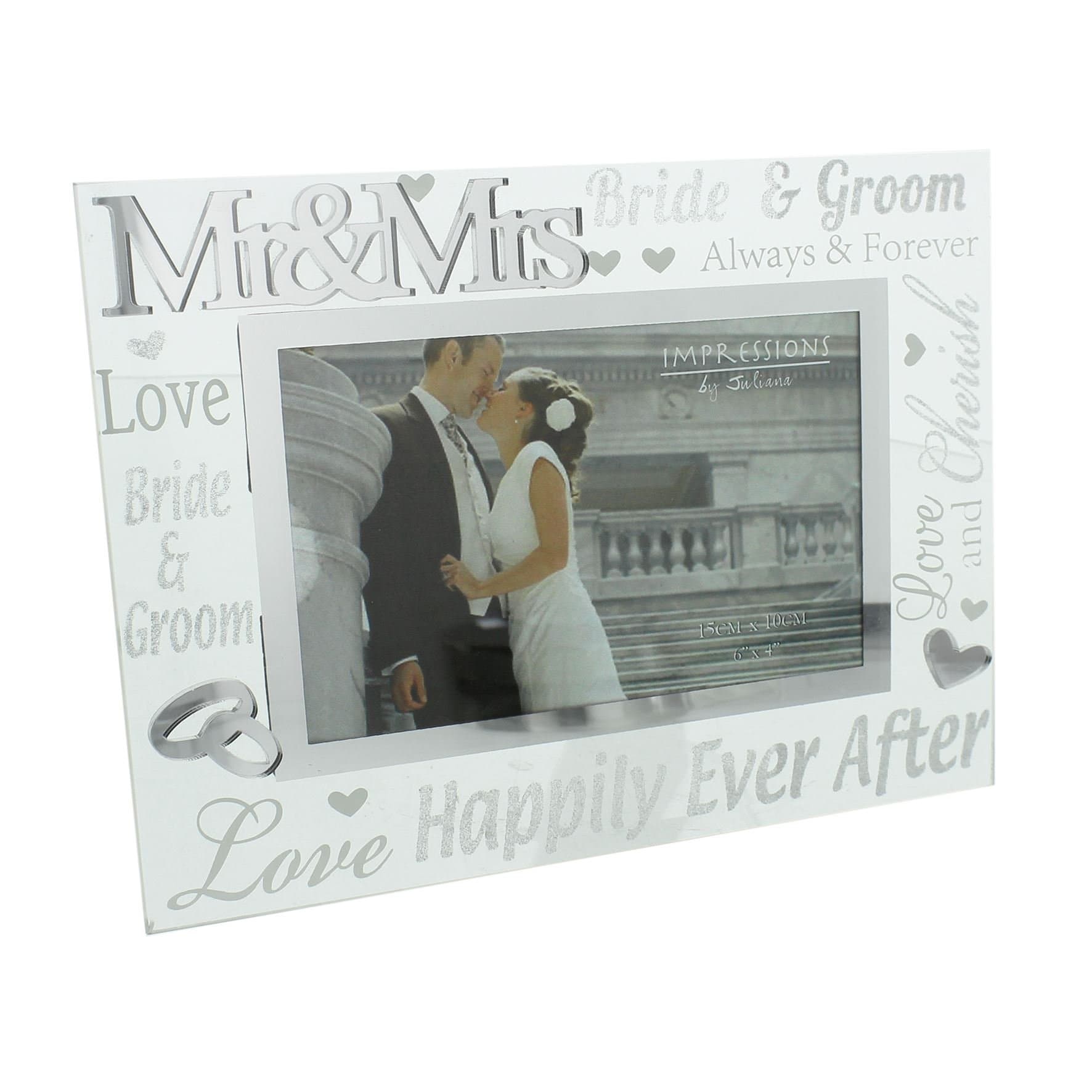 Juliana 3D Words Mr & Mrs 6 inchx4 inch Glass Mirror Wedding Day Photo Frame WG60864,White