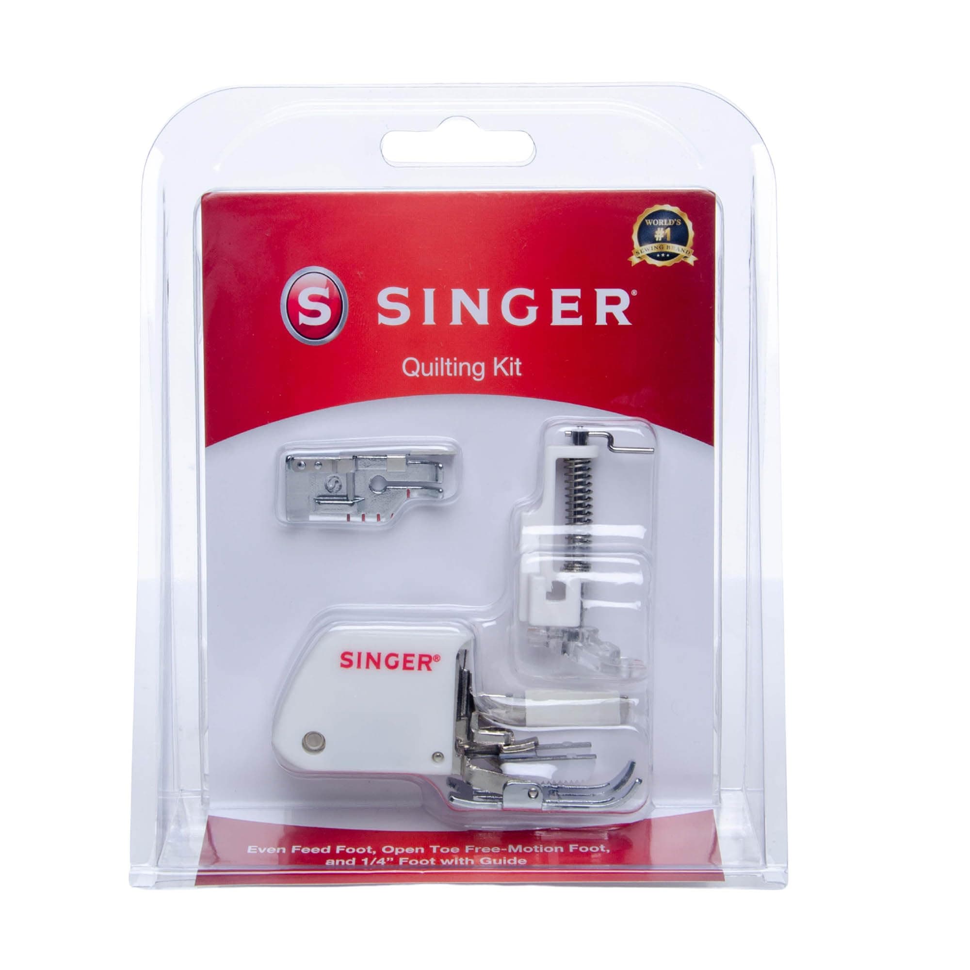 SINGER Quilting Presser Foot Kit | Includes Even Feed Foot, Quarter Inch Foot with Guide & Open Toe Free Motion Foot | Ideal for Precise Quilting & Multiple Layer Sewing | Fits SINGER Sewing Machines