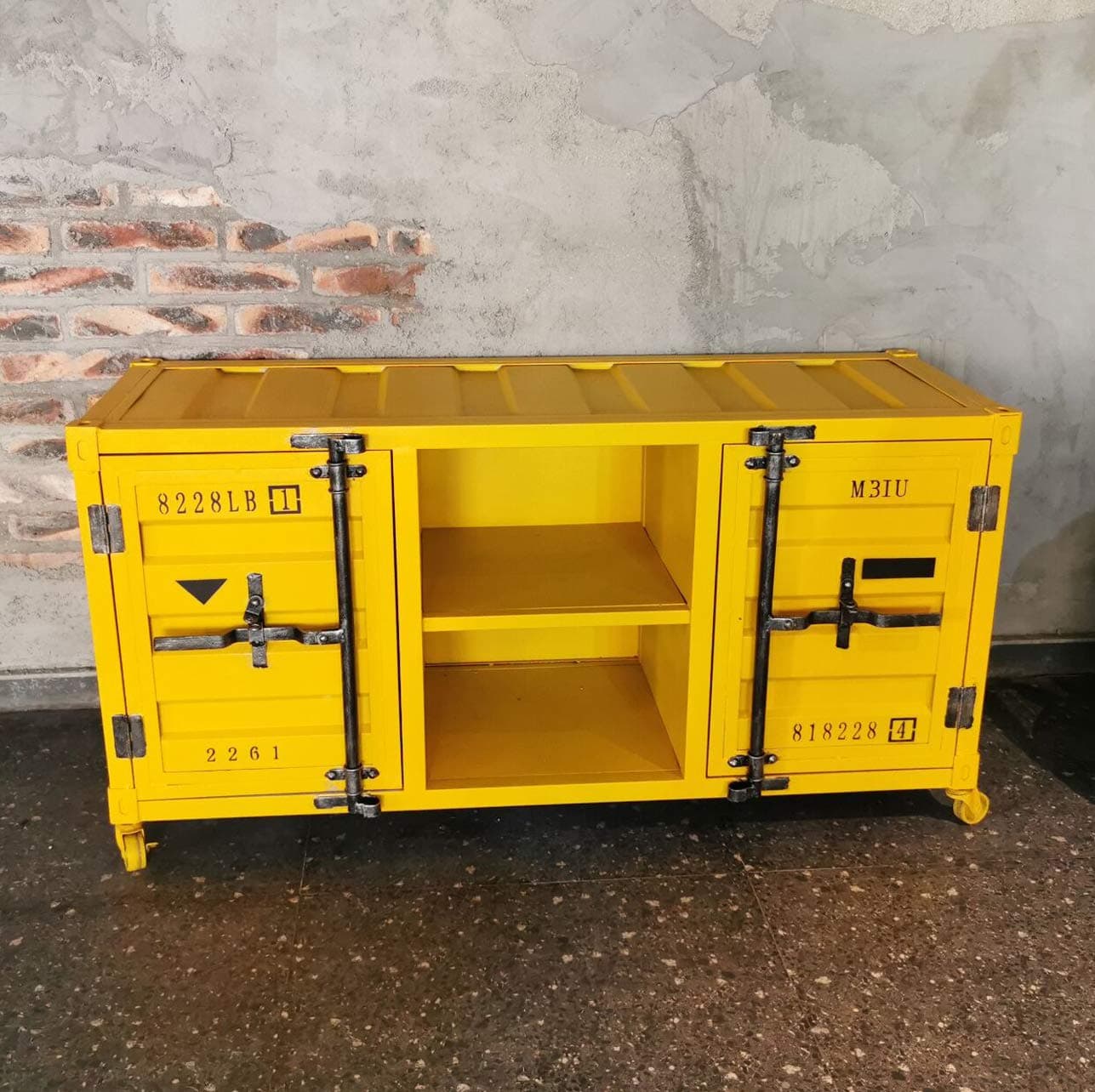 Diwhy Retro Vintage Tv Cabinet Container Style with 2 Doors and Shelve Industrial Design bar Decorate Cabinet Yellow