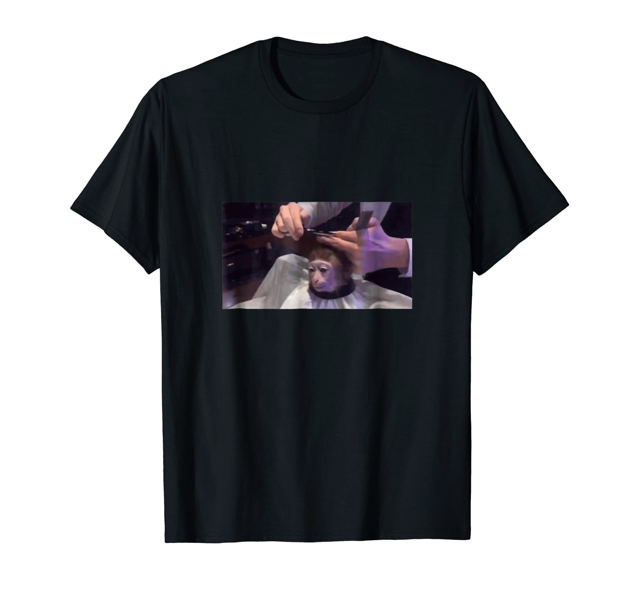 Monkey Haircut teezFunny Dank Meme Monkey Getting Haircut t-shirt T-ShirtOEKO-TEX STANDARD 100
