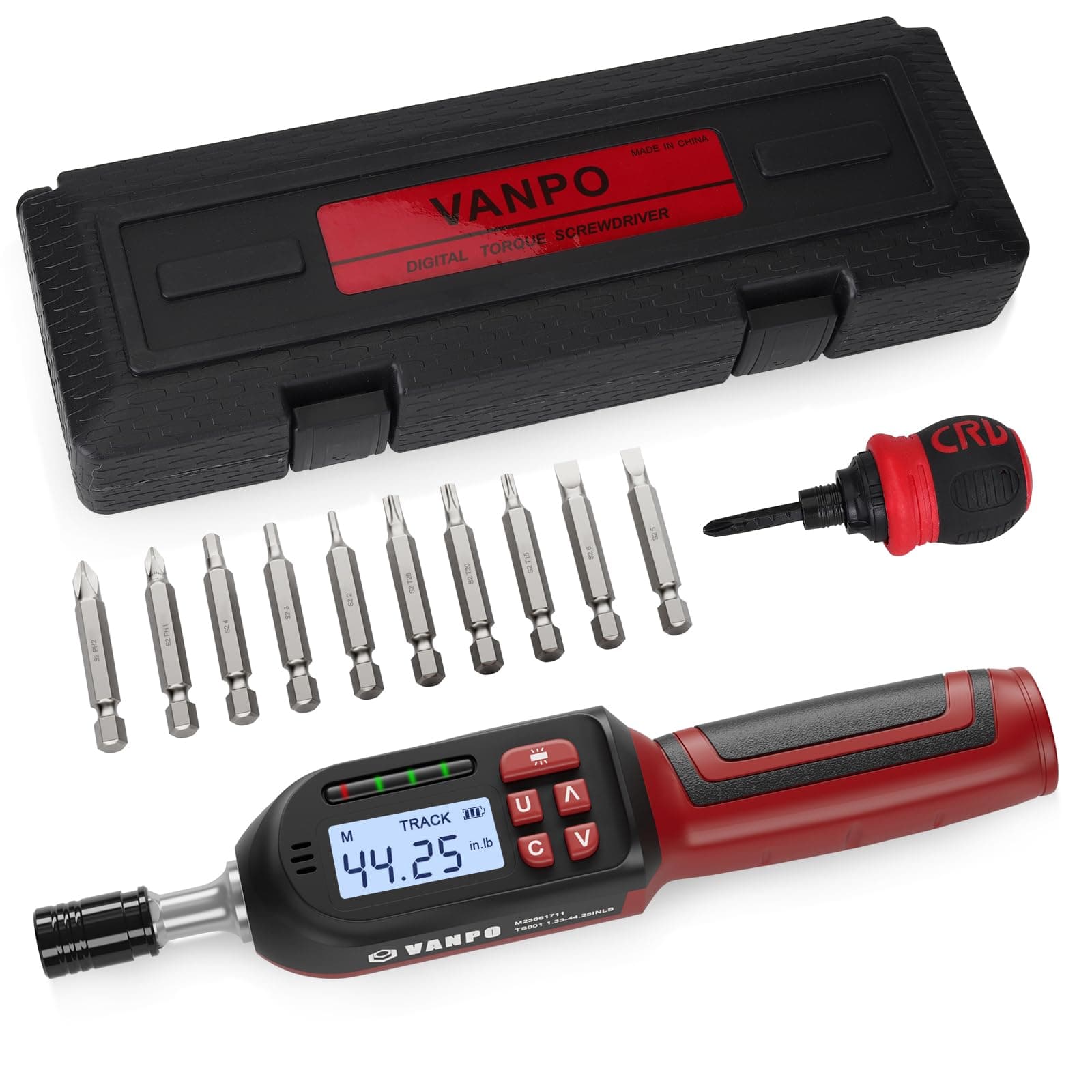 Digital Torque Screwdriver, 1.33-44.25in.lb/0.15-5Nm, Electric Adjustable Torque Screwdriver Wrench Set with Buzzer, LED Notification, Preset Mode, Data Storage for Bike Repairing and Mounting