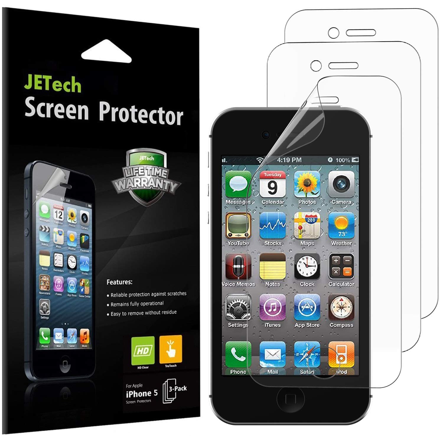 JETech Screen Protector for iPhone 4 and iPhone 4s, PET Film, 3-Pack
