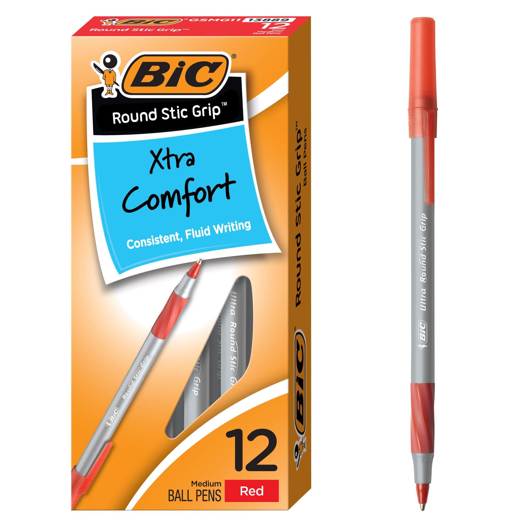 Corporation Gsmg11Rd Ultra Round Stic Grip Ballpoint Stick Pen Red Ink Medium Dozen