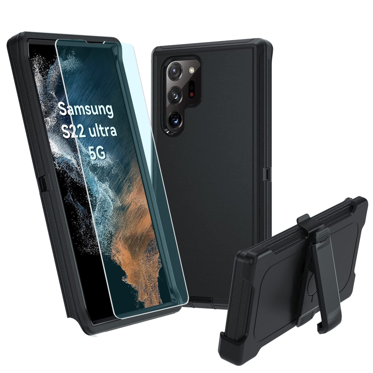 CONWOE for Galaxy S22 Ultra Case,Samsung S22 Ultra Case, S22 Ultra 5G Heavy Duty Case[Drop Proof] [Shockproof] [Dust Proof] [with Belt Clip] Compatible with Samsung Galaxy S22 Ultra 5G(Black)