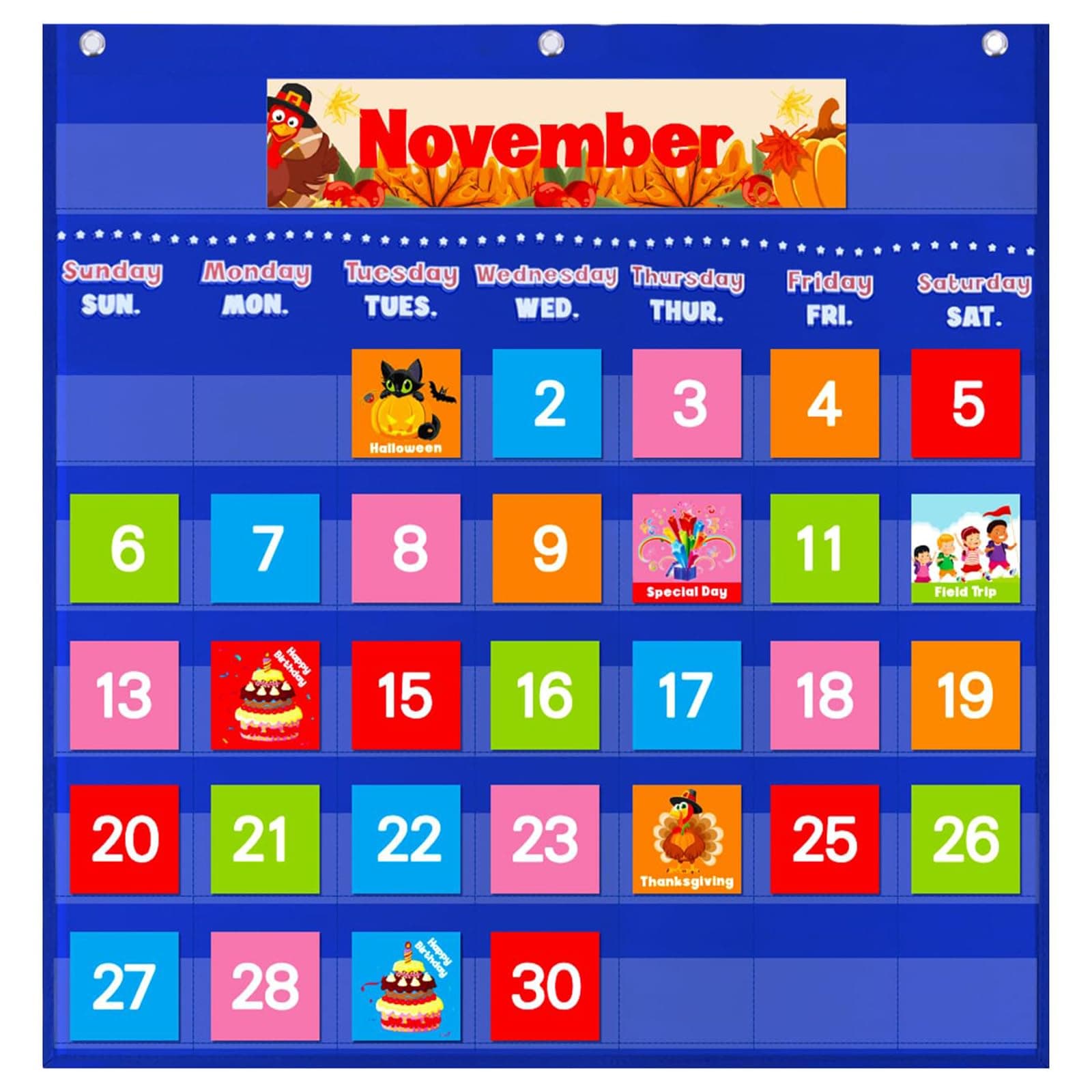 Blue Calendar Pocket Chart for Classroom,School Pocket Calendar for Kids Learning for Home,Pre-k Homeschool Daycare Classroom Supplies for Teachers…