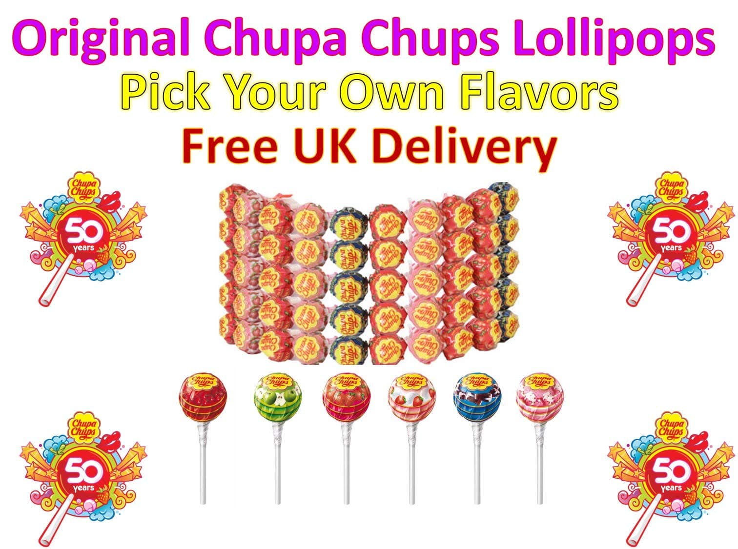 Chupa Chups Lollipops- Pick Your Flavor- 25pk to 100pk UK Seller - (Strawberry, 25)