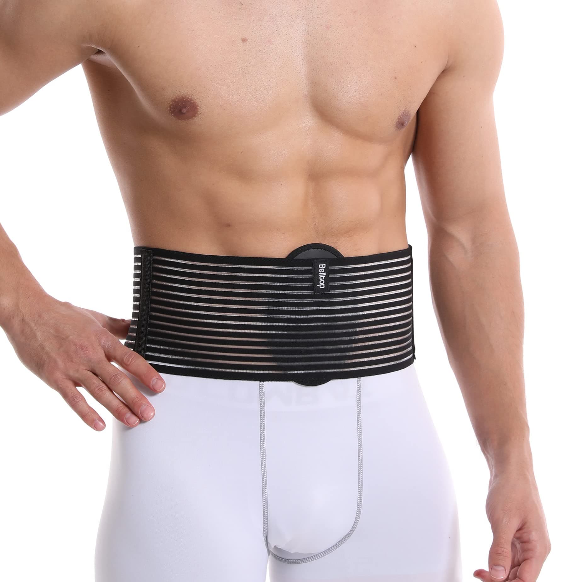 Umbilical Hernia Belt for men & women. Abdominal Binder - compression pad for naval (double thickness). Hernia support belt: ventral, incisional, epigastric, belly button hernias. Prevention aid (S/M)
