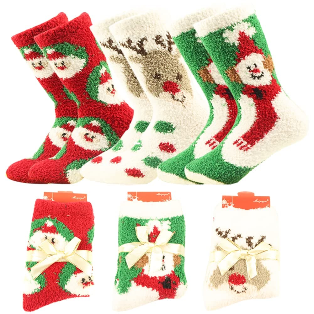 Womens Christmas Fuzzy Fluffy Socks Cabin Soft Warm Slipper Crew Cute Cozy Socks for Girls Women Christmas Gifts