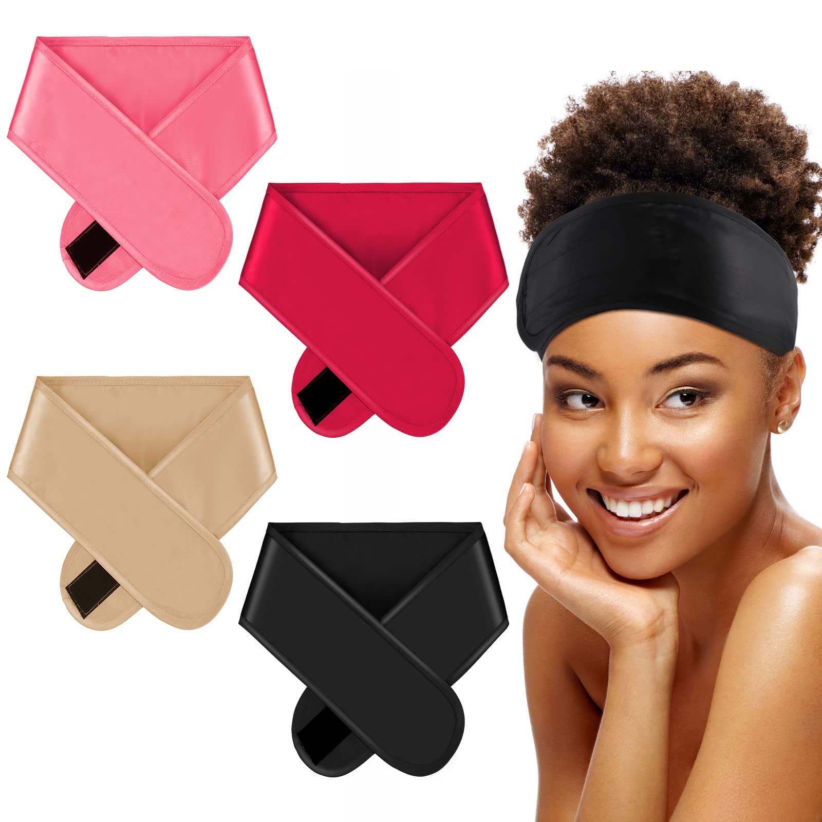 Eurzom 4 Pieces Satin Hair Wrap Scarf Satin Headband for Black Women's Adjustable Silk Hair Wraps for Sleeping Nonslip Strips