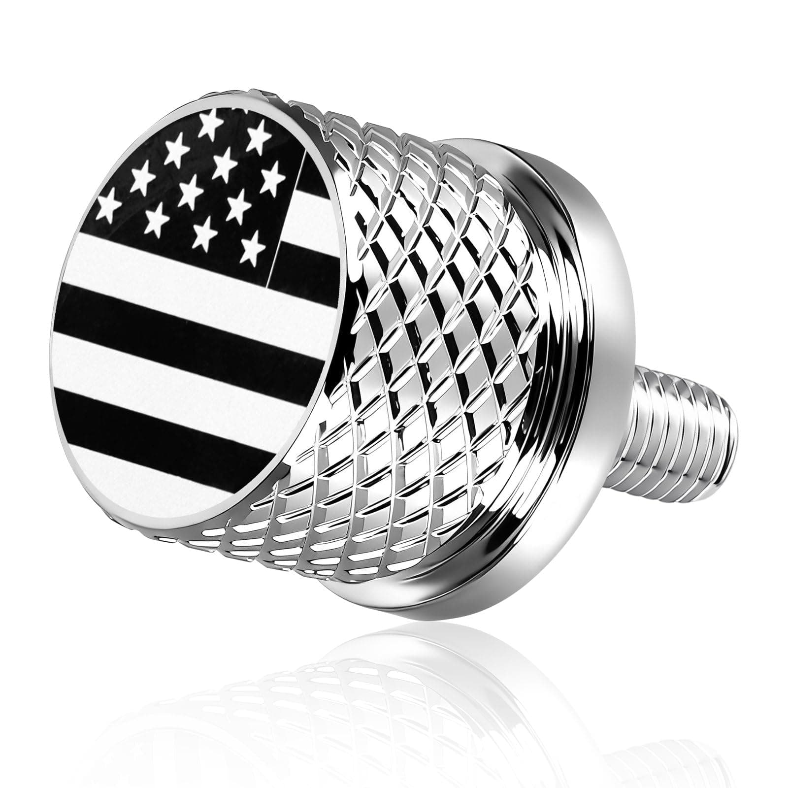 Stainless Knurled Fender Seat Bolt Screw 1/4"-20 Thread Compatible with Harley 1996-2026 Sportster Dyna Softail Touring CVO - American Flag -Chrome