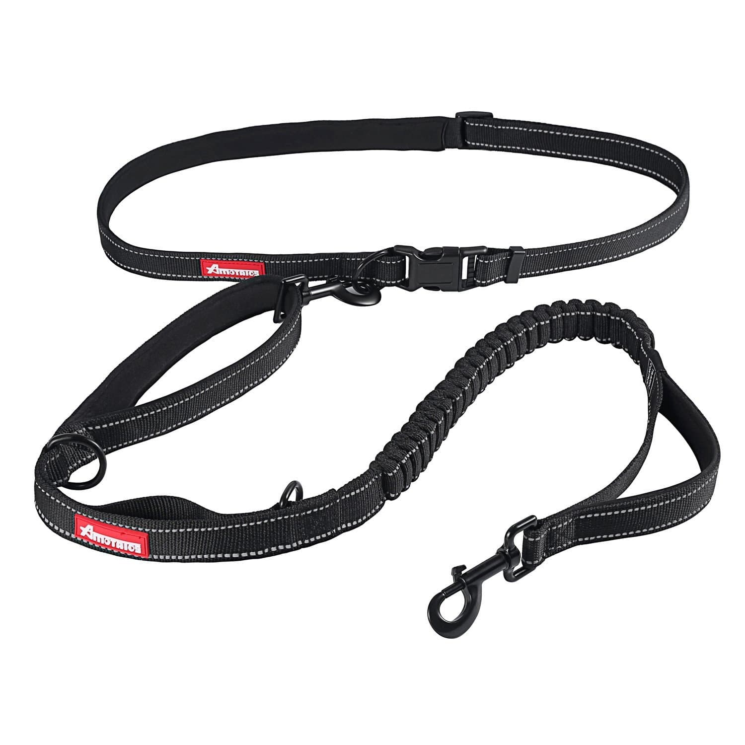AMOTAIOS Hands-Free Dog Leash, Double Soft Handle, No Pull with Retractable Bungee Leash, Adjustable Waist Belt Best for Running, Jogging and Walking