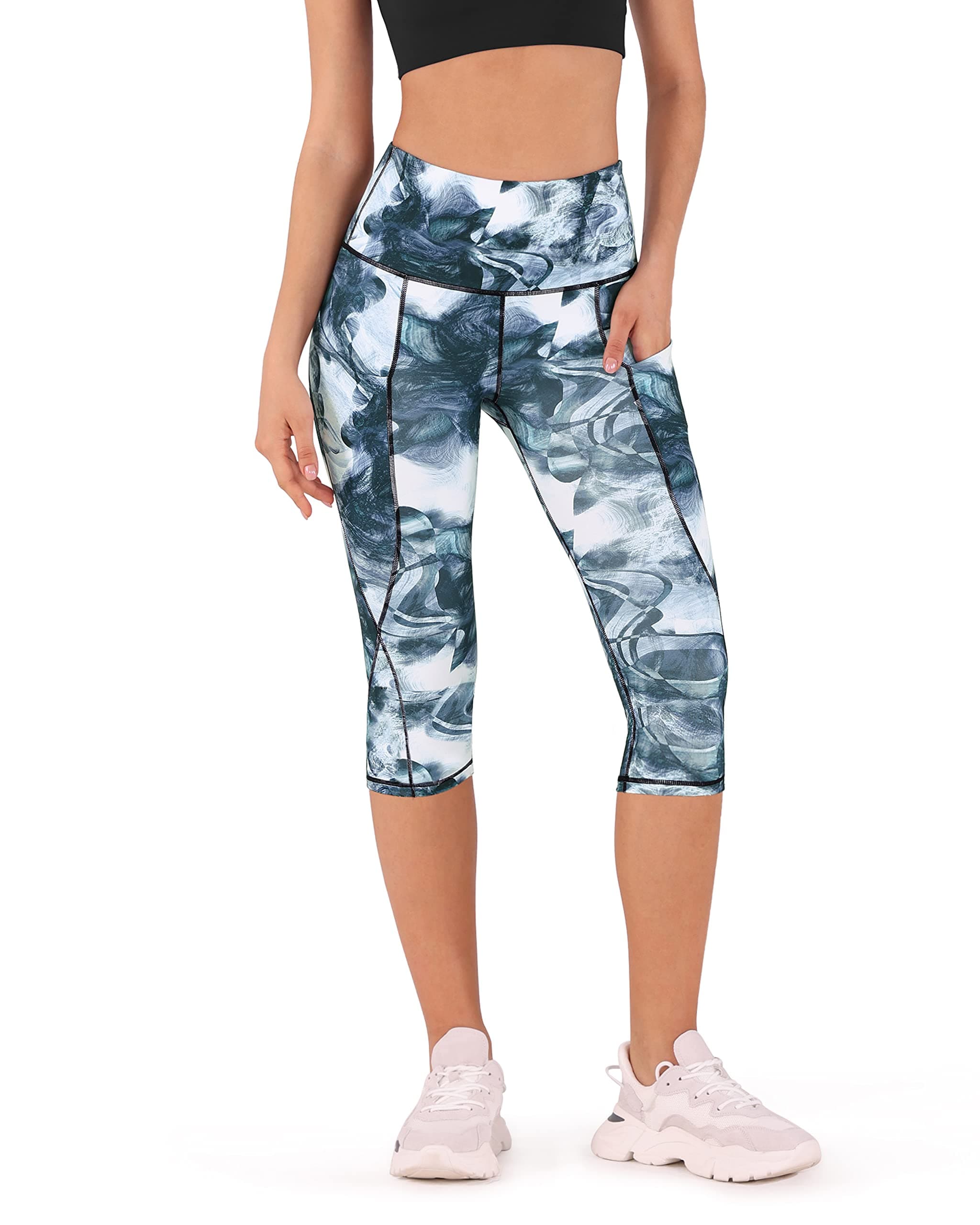 ODODOS Women's High Waisted Yoga Capris with Pockets,Tummy Control Non See Through Workout Sports Running Capri Leggings