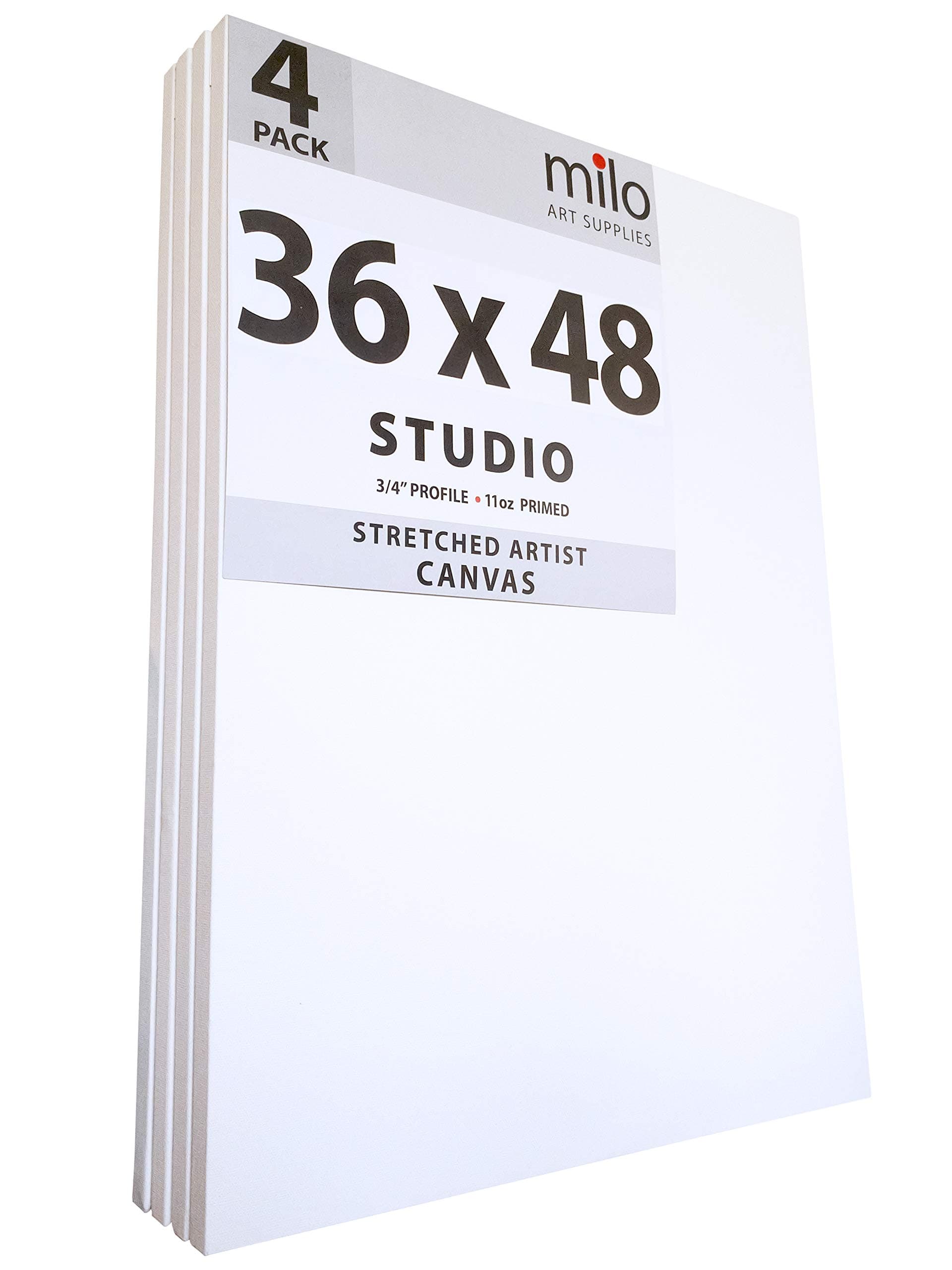 milo Pro Stretched Artist Canvas | 36x48 inch | Pack of 4 | 3/4” inch Thick Studio Profile | Ready to Paint 11 oz Primed Heavy Duty Large Canvas Art Supplies for Painting