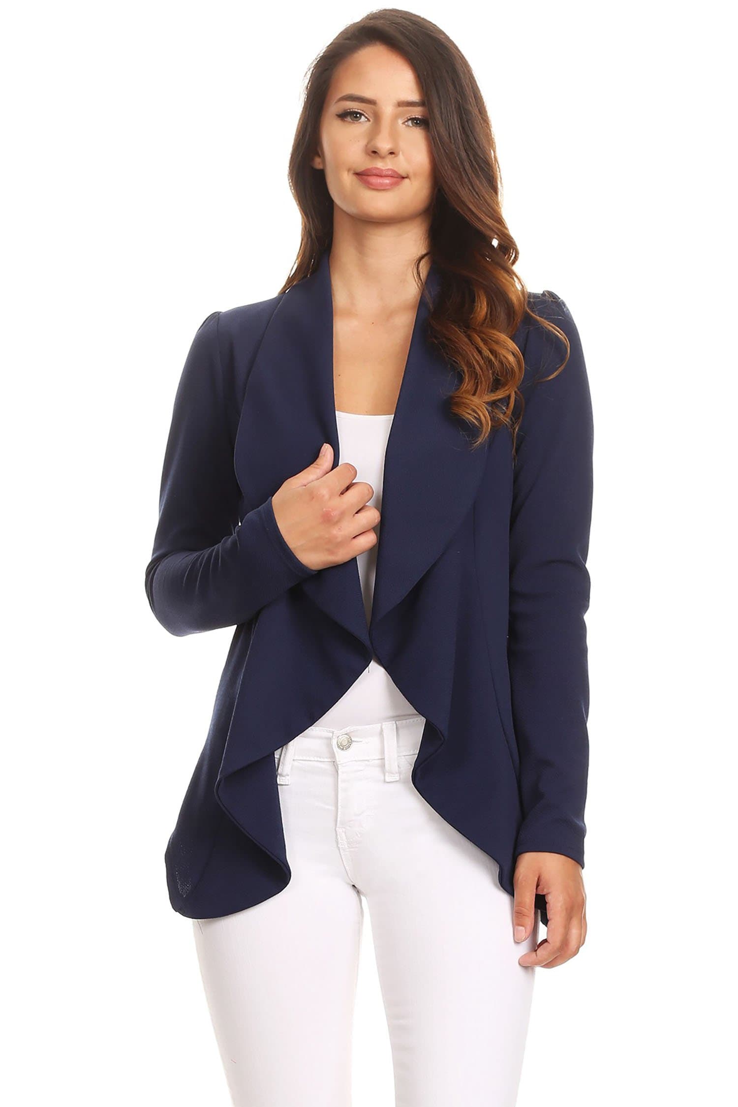 Instar Mode Women's Solid Formal Style Open Front Long Sleeves Blazer - Made in USA