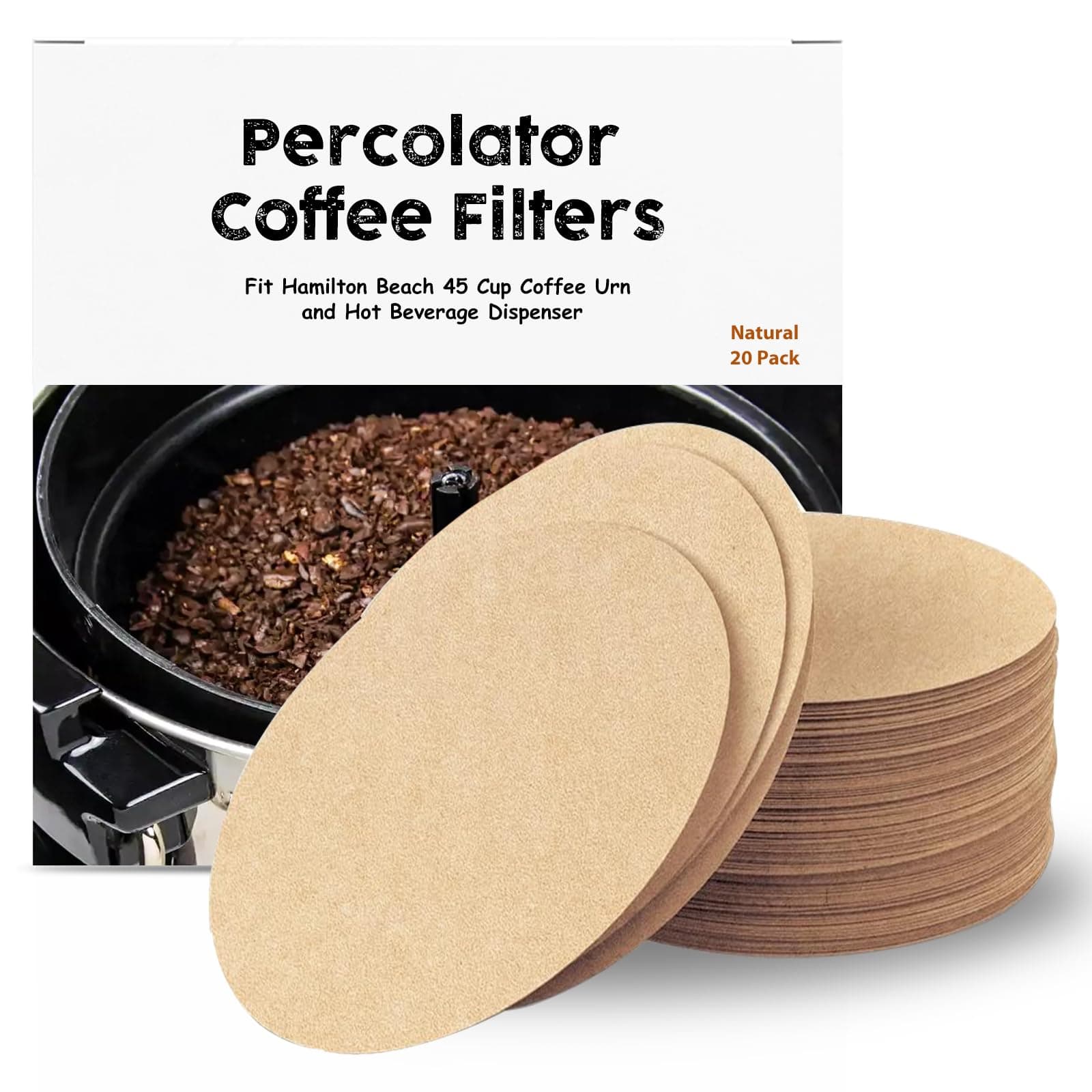 Percolator Coffee Filters - 20 Pcs Disposable Disc Coffee Paper Filter for 45 Cup Coffee Urn, Round Natural Paper Filters for Catering Home Party Office