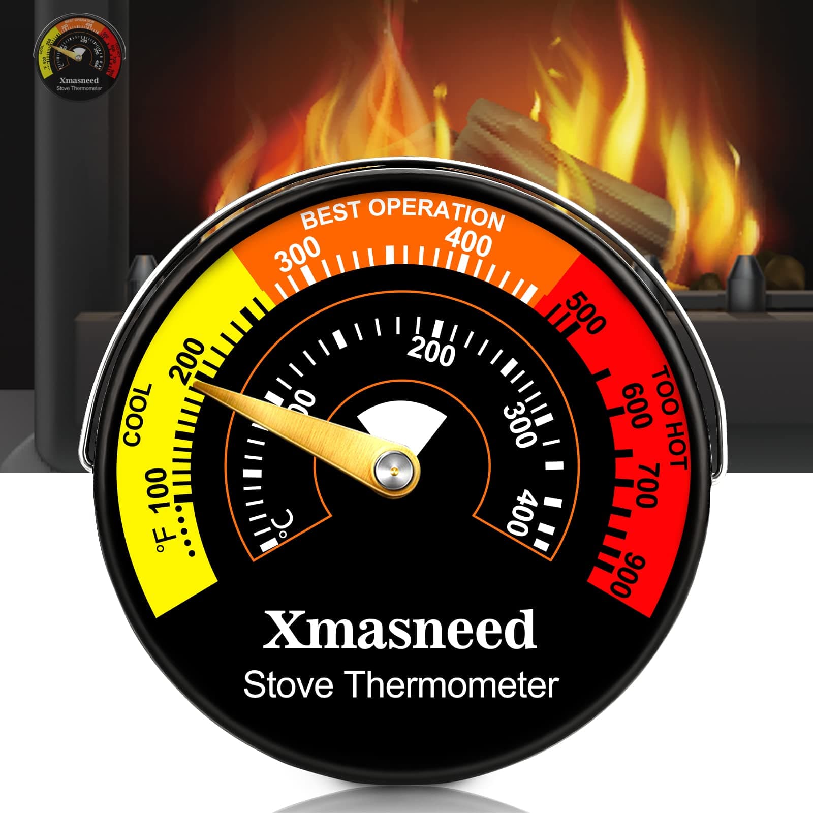 Wood Stove Magnetic Thermometer, Oven Temperature, Top Stove Thermometer for Wood Stoves, Gas, Pellet, Overheat Safety