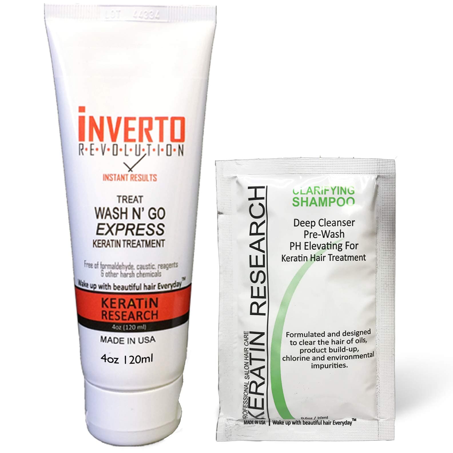 INVERTO Brazilian Keratin Hair Treatment Formaldehyde Free 120ml with Clarifying Shampoo Set Instant Results by Keratin Research