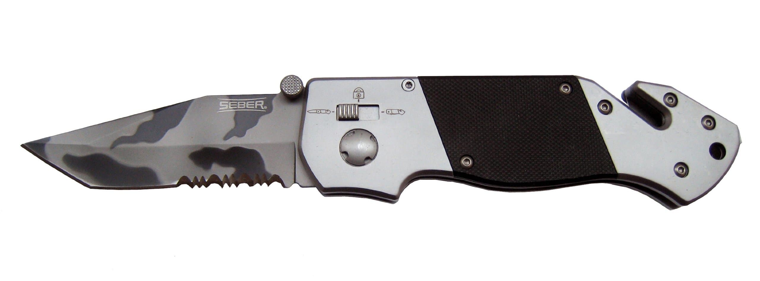 Seber RK1675CP Serrated Tanto Camo Polished Ratcheting Knife