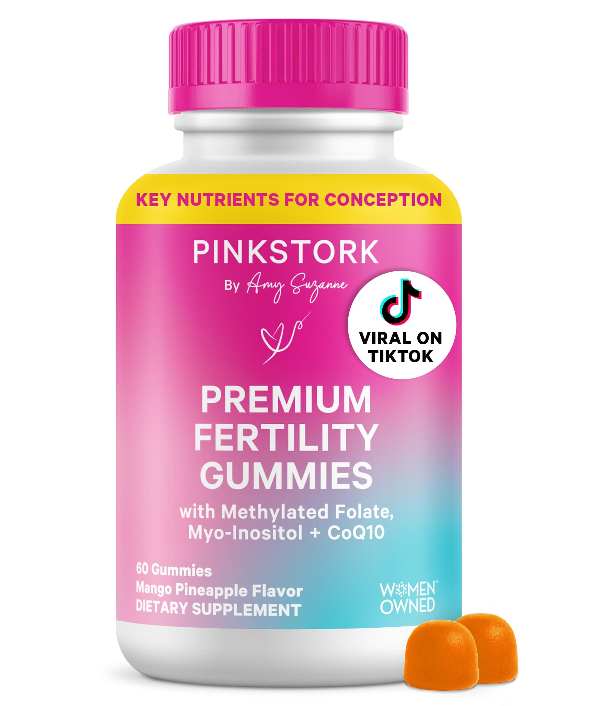 Pink Stork Premium Fertility Gummies | Fertility Supplements for Women with CoQ10, Myo-Inositol + Prenatal Vitamins | Conception Support | Hormone Balance for Women, Ovarian Care - 60 Gummies