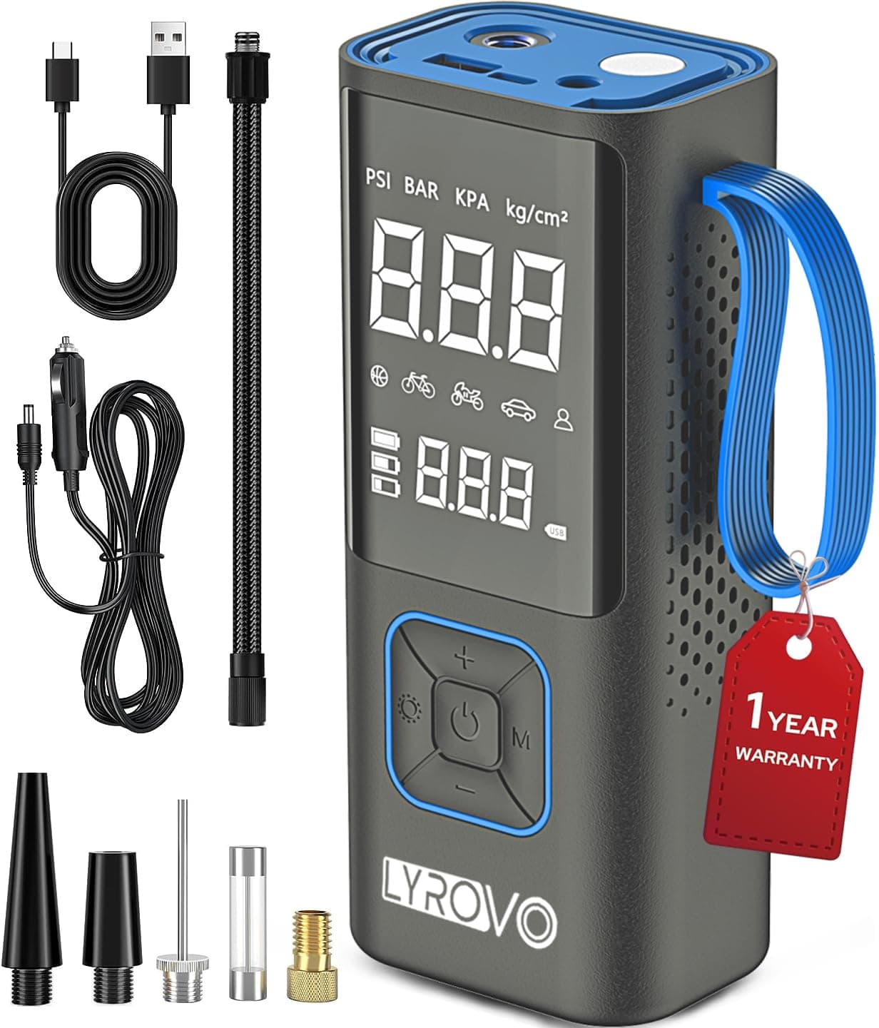 Cordless Smart Tyre Inflator For Car And Bike Metal Body - Auto Shutoff Portable Air Compressor 150PSI, Air Pump For Car Tires (LY-6988-WTI), Grey