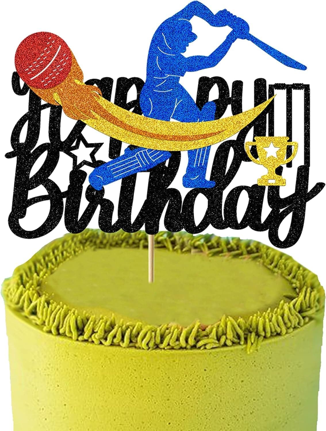 Confetti Cricket Cake Topper Elevate The Birthday Bash Of Your Favorite Fan With Our Premium Glitter Card Theme Topper!