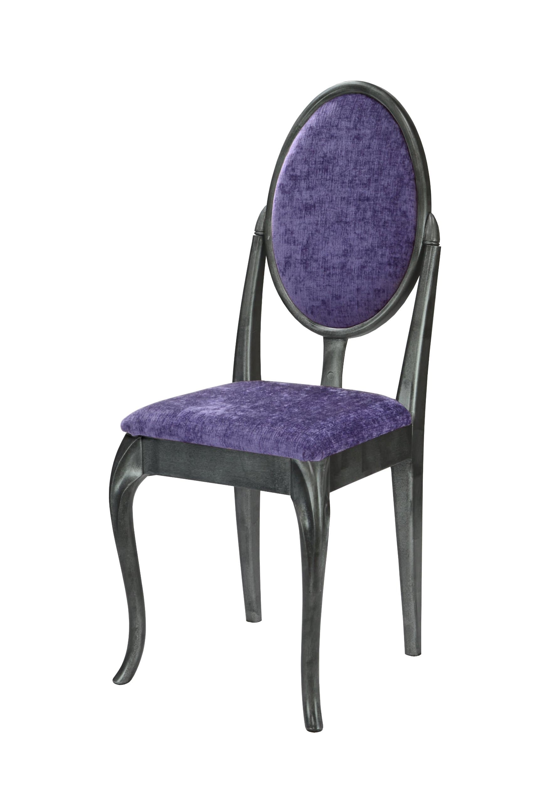 High Street Design Pewter effect Dressing Table/Bedroom Chair with Cabriole Legs and Purple Fabric Cushions, hand finished, composite moulding, 36x36x90 cm