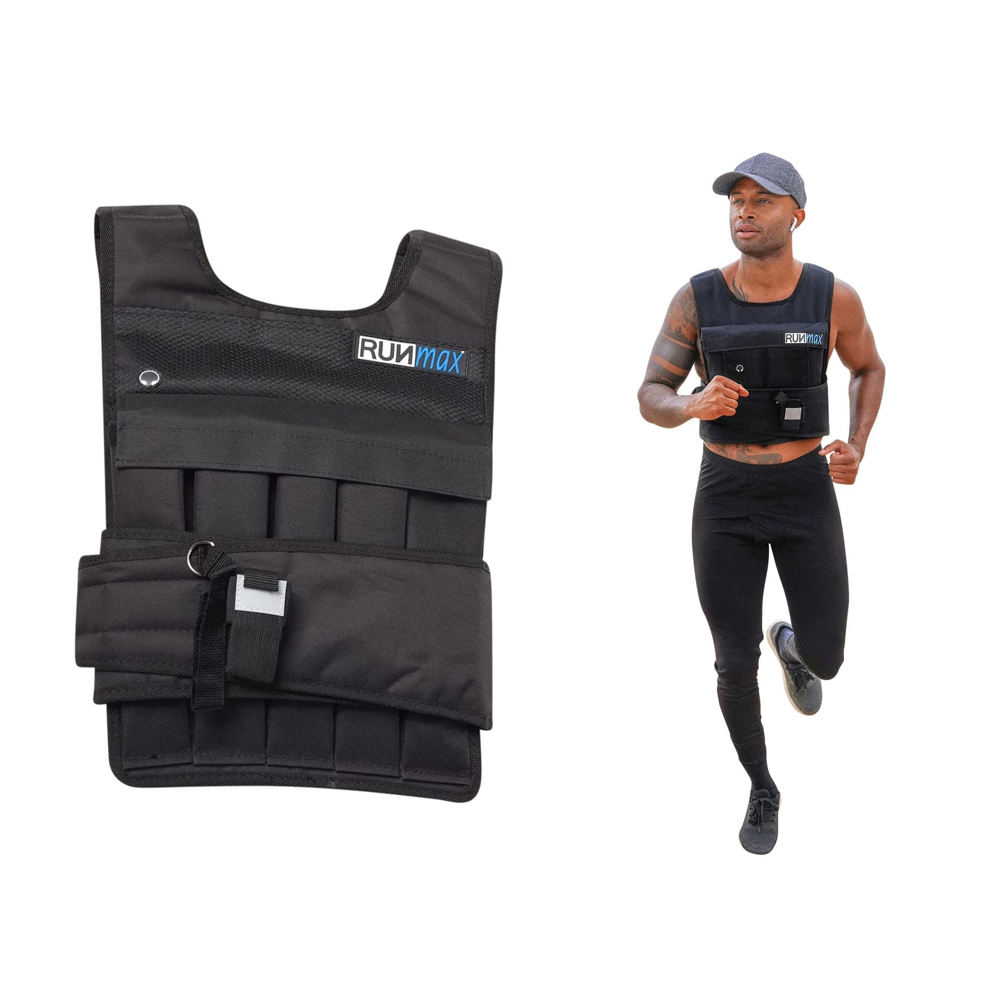 RUNmaxRUNFast Pro Weighted Vest, 40 lb, Black