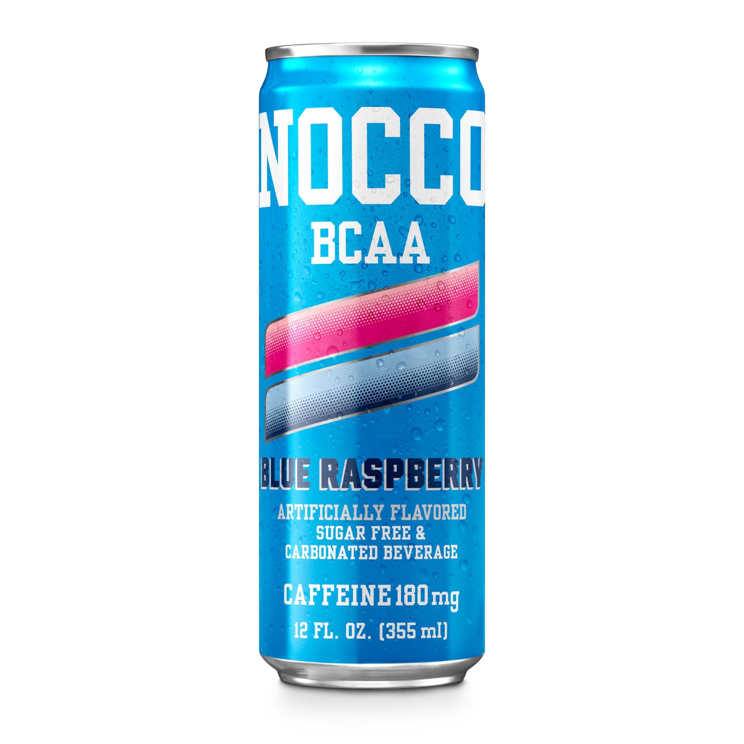 NOCCO Zero Sugar Energy Drink, Blue Raspberry - 12 Fl Oz (Pack of 12) - 180mg Caffeine, Sugar Free, BCAAs - Branched Chain Amino Acids, Carbonated & Low Cal, B Vitamins, Grab & Go Performance Beverage
