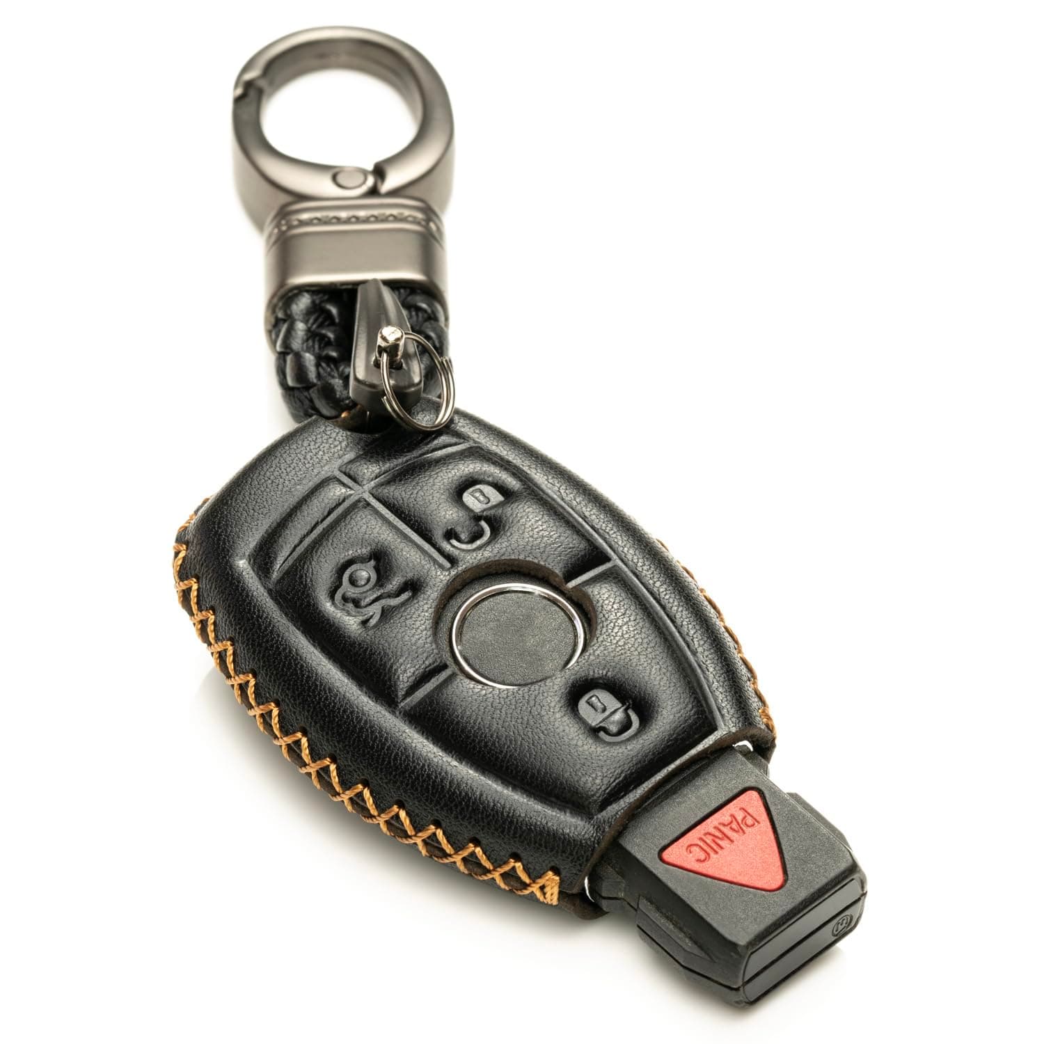 Vitodeco Leather Keyless Entry Remote Control Smart Key Case Cover Compatible with Mercedes Benz (Black)