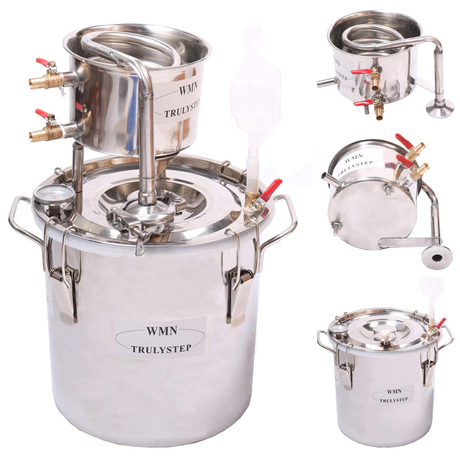 YUEWO 2 Pots Stainless Steel Still 2Gal/10Liters Water Alcohol Distiller Home Brew Kit Wine Making Supplies for DIY Brandy Whisky Vodka Distilled Water, Silver