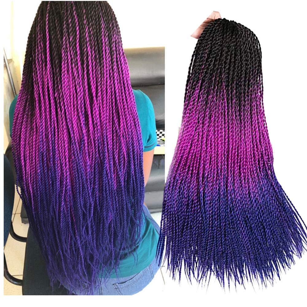 VERVES Ombre Senegalese Twist Hair 6 pack/lot 24 inch Crochet braids 30 Roots/pack Kanekalon Synthetic Braiding Hair for Women (black ombre rose red ombre blue)