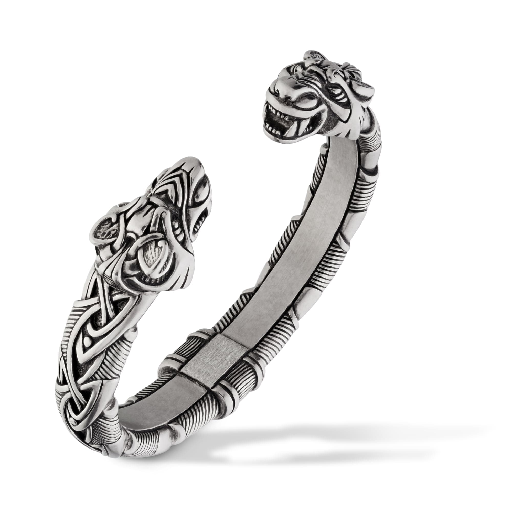 Viking Bracelet - Adjustable Pewter Norse Arm Ring - Scandinavian Nordic Mythology Strong Handmade Pagan Jewelry - Bracelet with Fenrir Wolf Head Bangle Ring Cuff Gift for Men Women