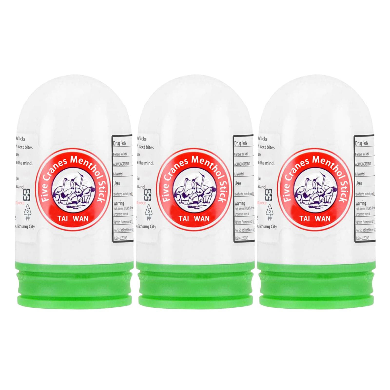 xinlong 3pcs Five Cranes Menthol Stick Made in Taiwan 三瓶裝五鶴標牌薄荷棒 每瓶14.5g