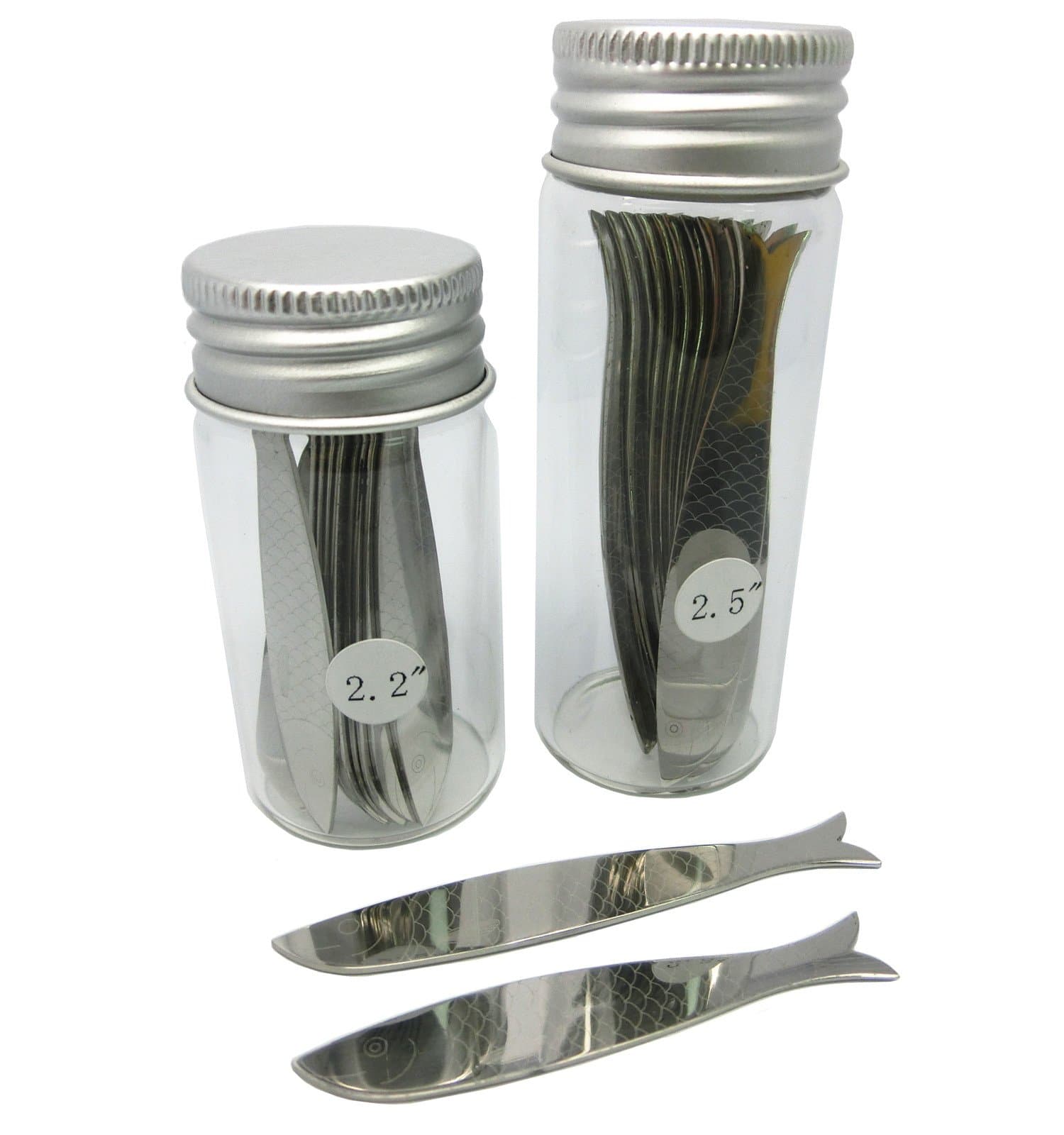 Shang Zun 20 Pcs Fish Design Metal Collar Stays in 2 Glass Bottles, 2.2"/ 2.5"