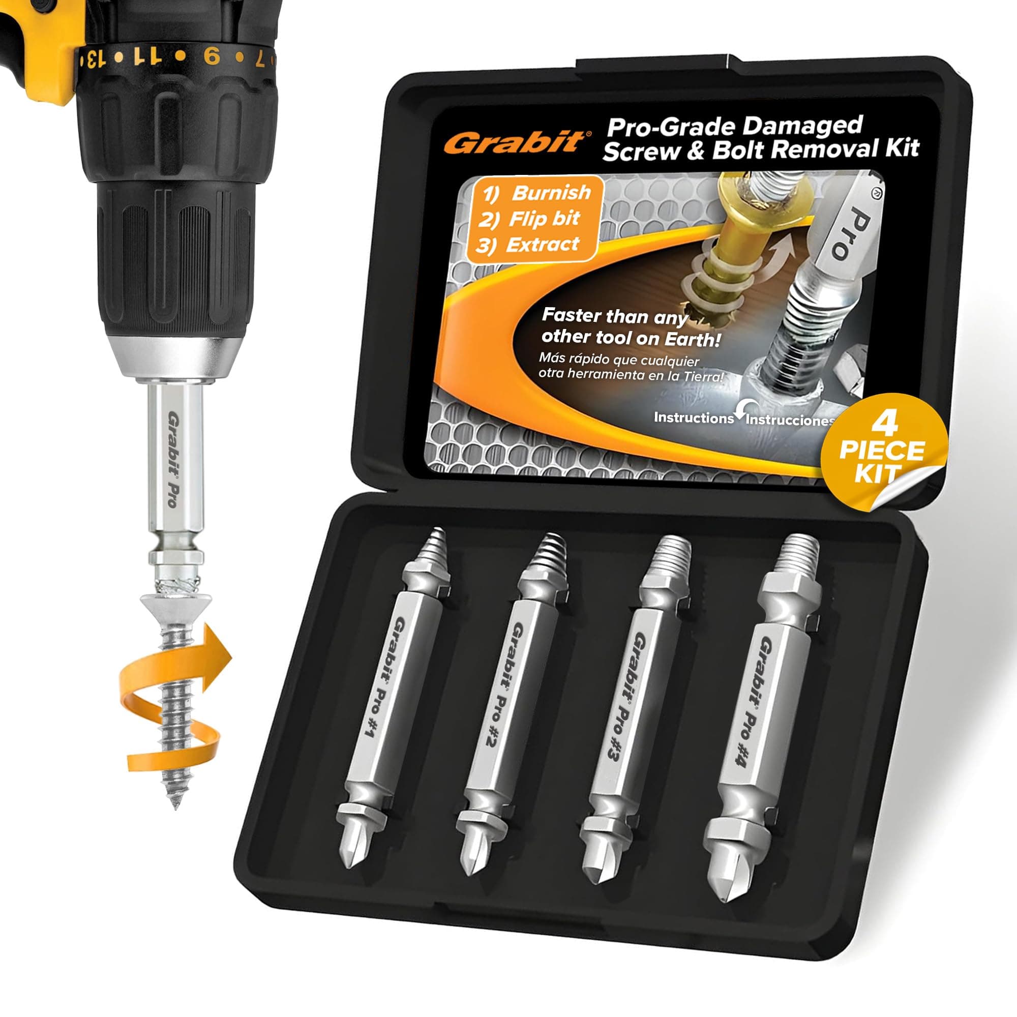 Alden 8440P Pro Grabit Broken Bolt and Damaged Screw Extractor 4 Piece Kit - Made in the USA